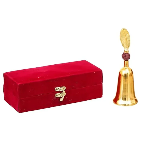 Vasu_Creation_Handcrafted_Pooja_Bell_with_Rudraksha_with_Velvet_Box_for_Home/Office_Decor/Brass_Hand_Puja_Bell/Pooja_Ghanti_Bell_(Gold)