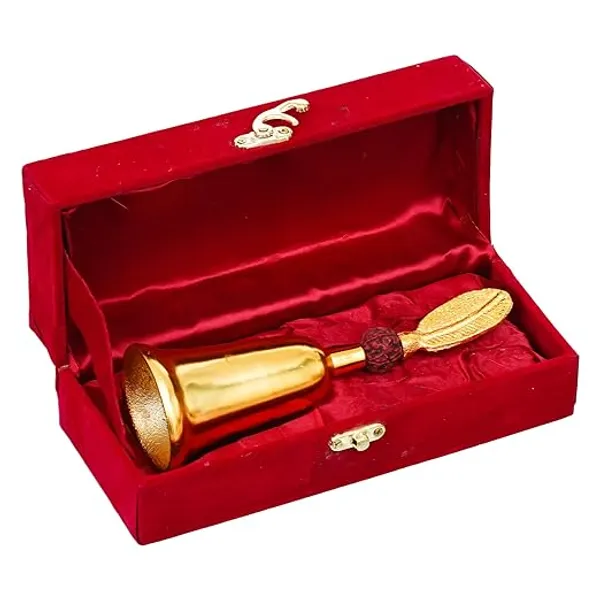 Vasu_Creation_Handcrafted_Pooja_Bell_with_Rudraksha_with_Velvet_Box_for_Home/Office_Decor/Brass_Hand_Puja_Bell/Pooja_Ghanti_Bell_(Gold)