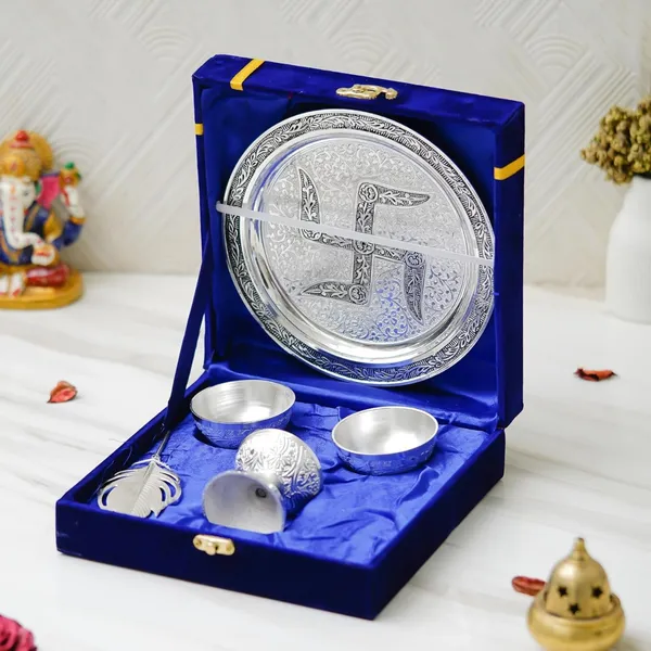 Vasu_Creation_Silver_Plated_Pooja_Thali_Set,_20.3_cm,_Decorative_Traditional_Design_with_Bowls_and_Feather