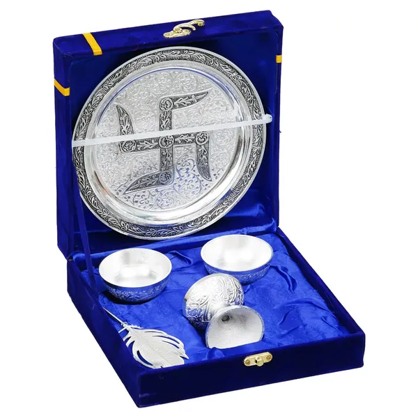 Vasu_Creation_Silver_Plated_Pooja_Thali_Set,_20.3_cm,_Decorative_Traditional_Design_with_Bowls_and_Feather