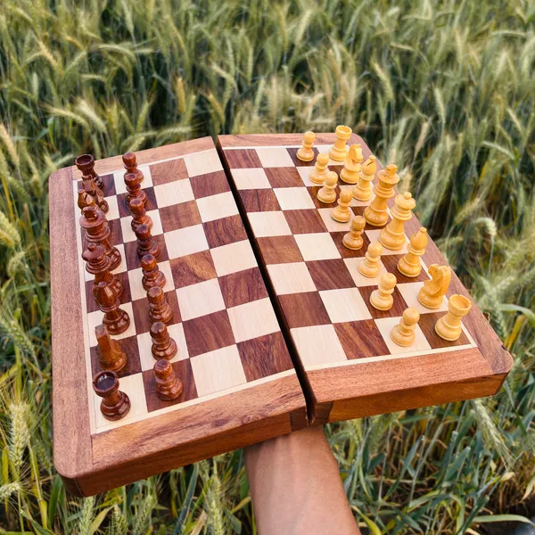 Vasu_Creation_Wooden_Magnetic_Chess_Set,_Foldable_Board_with_Storage,_Dark_Brown_and_Natural_Wood_Pieces_10X10X10