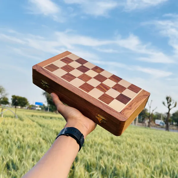 Vasu_Creation_Wooden_Magnetic_Chess_Set,_Foldable_Board_with_Storage,_Dark_Brown_and_Natural_Wood_Pieces_10X10X10