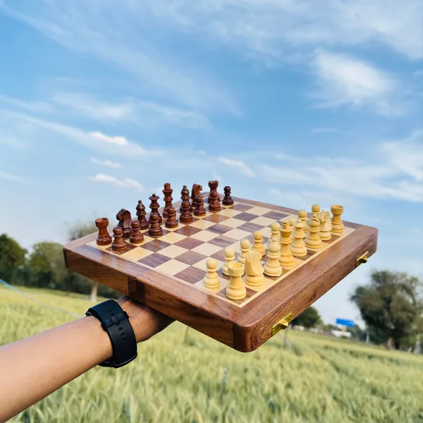Vasu_Creation_Wooden_Magnetic_Chess_Set,_Foldable_Board_with_Storage,_Dark_Brown_and_Natural_Wood_Pieces_10X10X10
