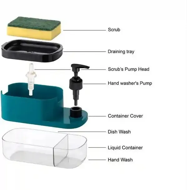 Vasu_Creations_2-in-1_Liquid_Soap_Dispenser_with_Sponge_Holder_Plus_Free_Ornate_Multipurpose_Hook_Rack