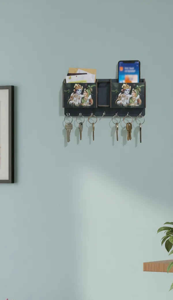 Vasu_creation_Radha_Krishna_Wall_Mounted_Key_Holder_with_Mobile_Holder_&_Mail_Organizer_|_7_Hooks_Home_Entrance_Decor_&_Pocket_Storage_Box