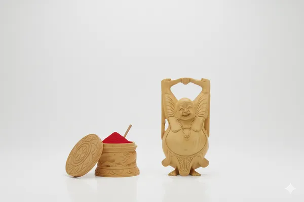 Wooden_laughing_buddha_8_Inch_and_Sindoor_dani_2_Inch