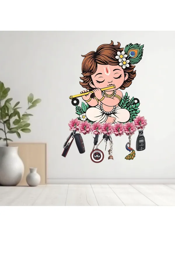Wooden_Key_Holder_for_Home/Office_Decor/Key_Hanger_for_Wall_Decor,Decorative_Item_for_Home_(Cute_Krishna)