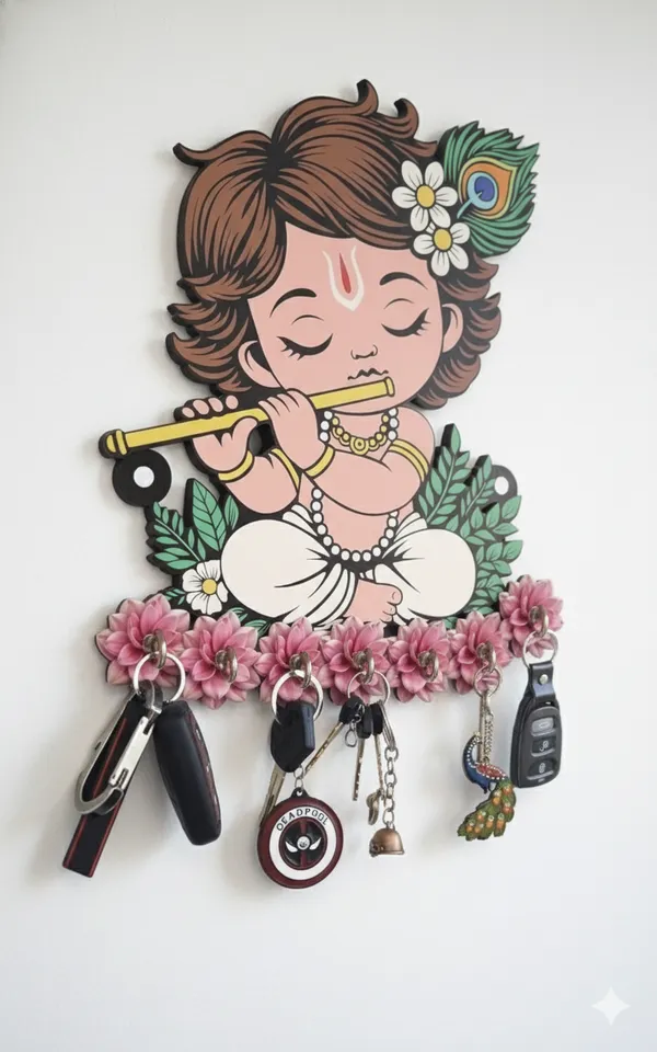 Wooden_Key_Holder_for_Home/Office_Decor/Key_Hanger_for_Wall_Decor,Decorative_Item_for_Home_(Cute_Krishna)