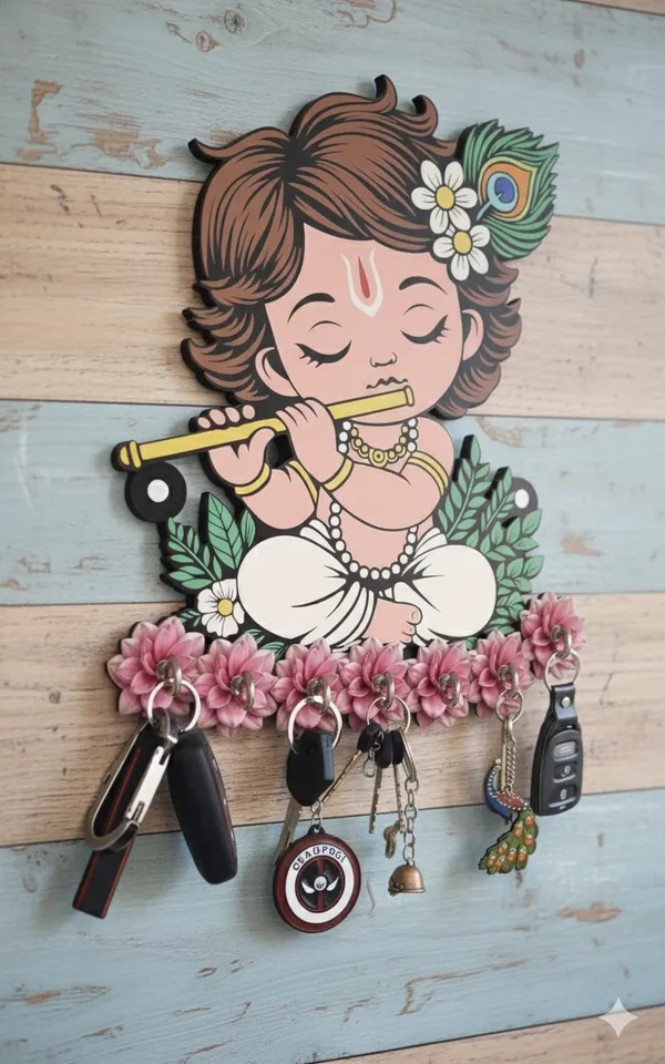 Wooden_Key_Holder_for_Home/Office_Decor/Key_Hanger_for_Wall_Decor,Decorative_Item_for_Home_(Cute_Krishna)