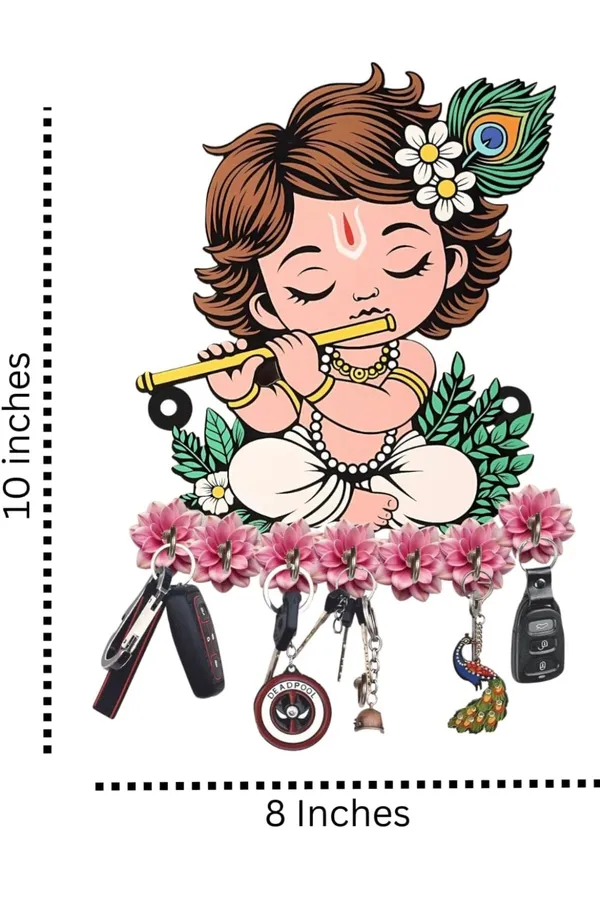 Wooden_Key_Holder_for_Home/Office_Decor/Key_Hanger_for_Wall_Decor,Decorative_Item_for_Home_(Cute_Krishna)