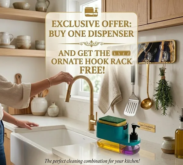 Vasu_Creations_2-in-1_Liquid_Soap_Dispenser_with_Sponge_Holder_Plus_Free_Ornate_Multipurpose_Hook_Rack