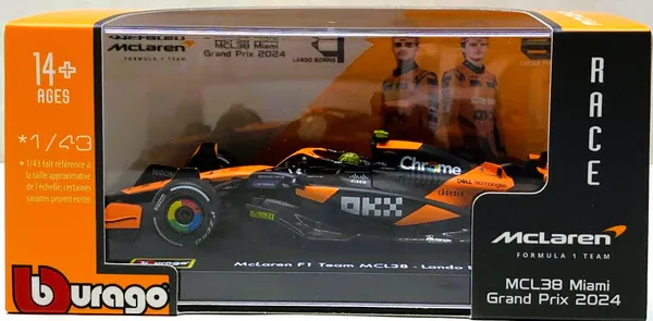 Bburago_-_1/43_Scale_Model_-_McLAREN_MCL_38_MIAMI_GRAND_PRIX_2024_#4_LANDO_NORRIS