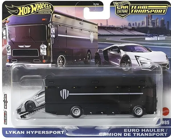 HotWheels_Premium_1:64_Scale_Model_Car_Culture_Team_Transport_LYKAN_HYPERSPORT_WITH_EURO_HAULER_#85_BLACK_(IMPORTED)_(FREE_PROTECTOR)