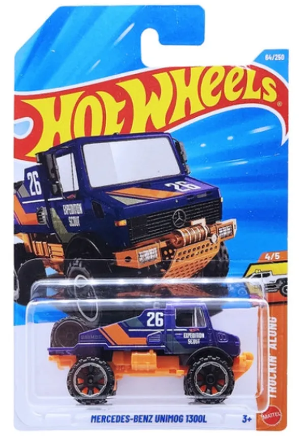 Hot_Wheels_1:64_Scale_MERCEDES-BENZ_UNIMOG_1300L_TRUCKIN_ALONG_4/5_BLUE_64/250_(IMPORTED)