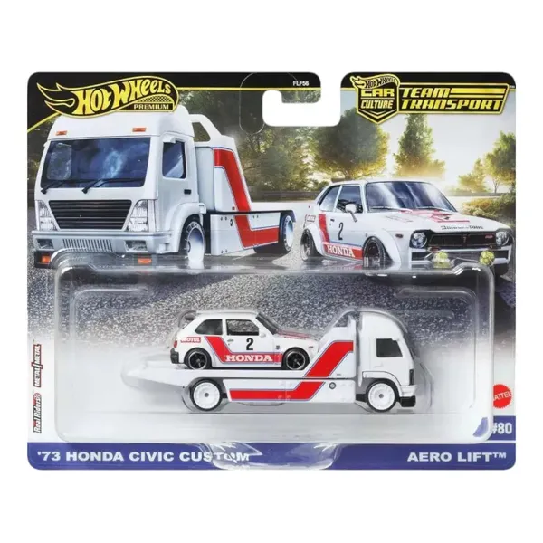 HotWheels_Premium_1:64_Scale_Model_Car_Culture_Team_Transport_'73_Honda_Civic_Custom_Aero_Lift_#80_White