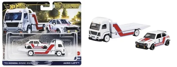 HotWheels_Premium_1:64_Scale_Model_Car_Culture_Team_Transport_'73_Honda_Civic_Custom_Aero_Lift_#80_White