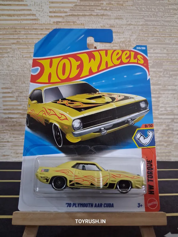 Hot_Wheels_1:64_Scale_70_PLYMOUTH_AAR_CUDA_HW_TORQUE_9/10_YELLOW_245/250