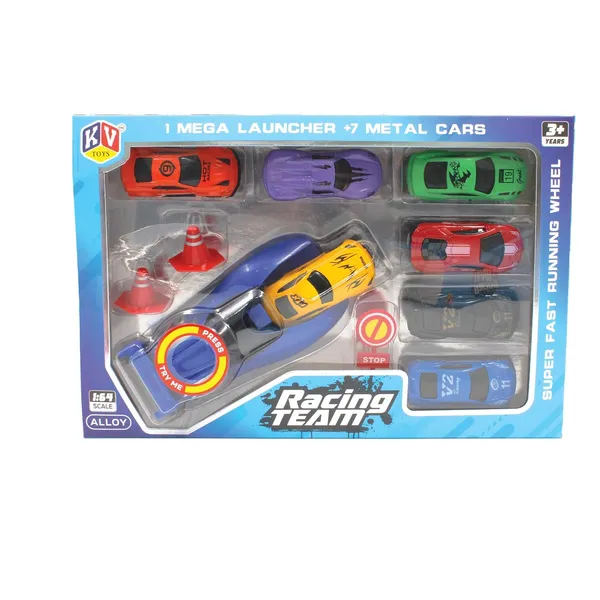 KV_Toys_7-Piece_Die-Cast_Metal_Car_Playset_with_High-Speed_Launcher