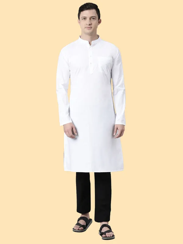White_Pure_Cotton_Solid_Casual_Full_Sleeve_Kurta_For_Men