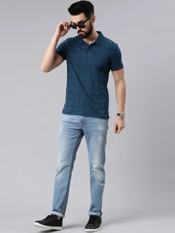 Dark_Blue_&_Black_Pure_Cotton_Casual_Polo_Neck_Tshirt_For_Men