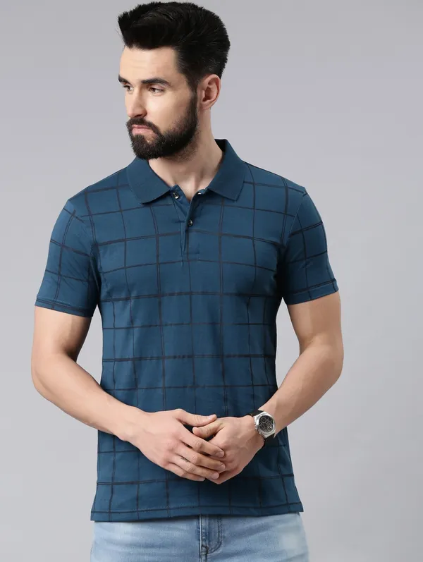 Dark_Blue_&_Black_Pure_Cotton_Casual_Polo_Neck_Tshirt_For_Men