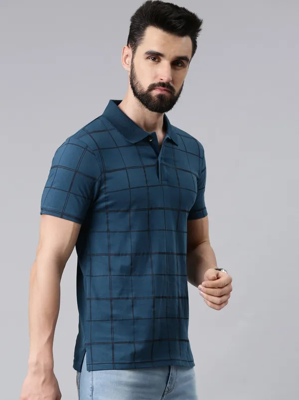 Dark_Blue_&_Black_Pure_Cotton_Casual_Polo_Neck_Tshirt_For_Men