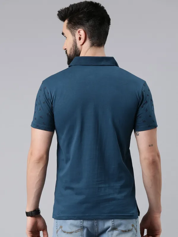 Blue_Printed_Polo_Neck_T-Shirt_For_Men