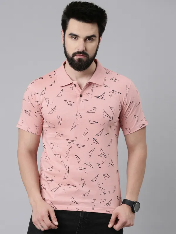 Pink_Polo_Neck_Printed_Pure_Cotton_Tshirt_For_Men