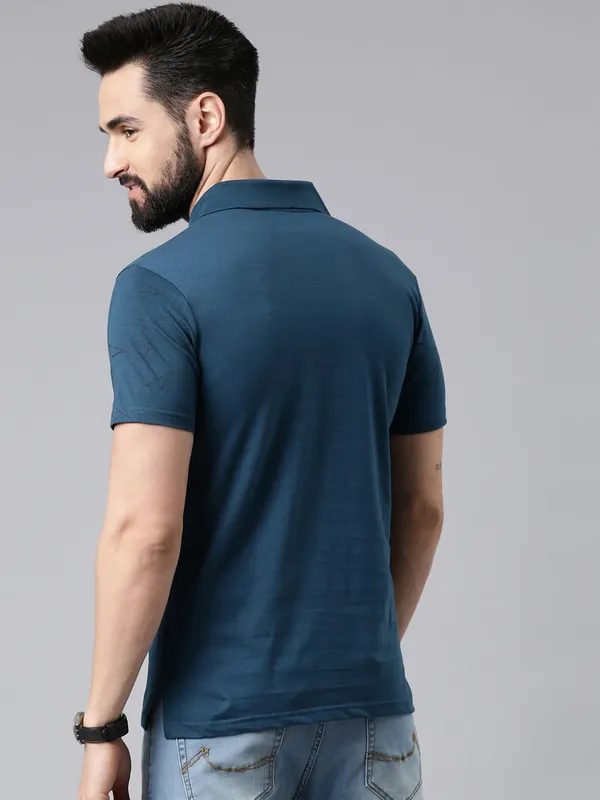 Blue_Printed_Polo_Neck_T-Shirt_For_Men