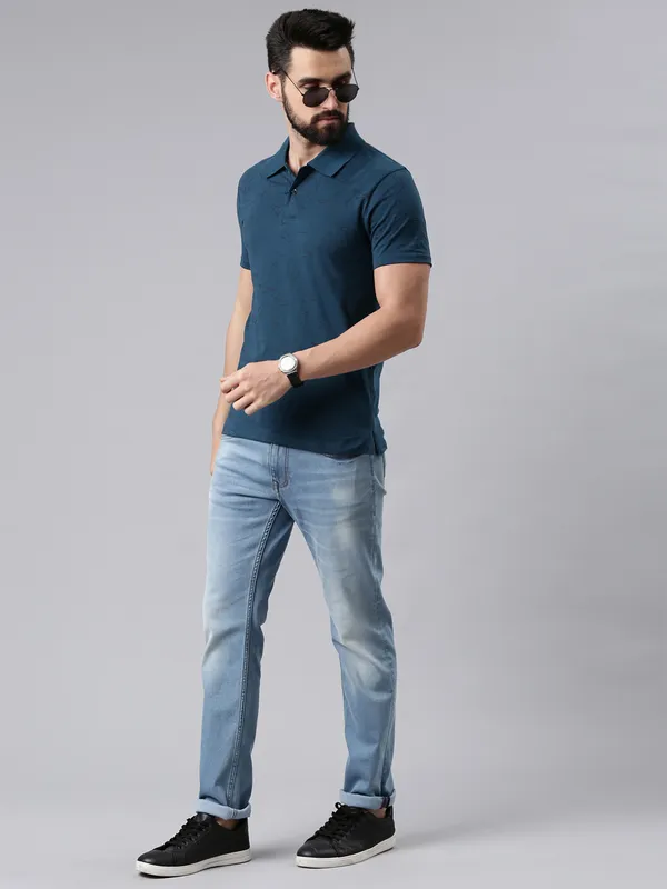 Blue_Printed_Polo_Neck_T-Shirt_For_Men
