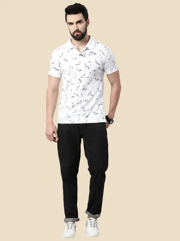 Blue_Printed_Polo_Neck_White_T-Shirt_For_Men