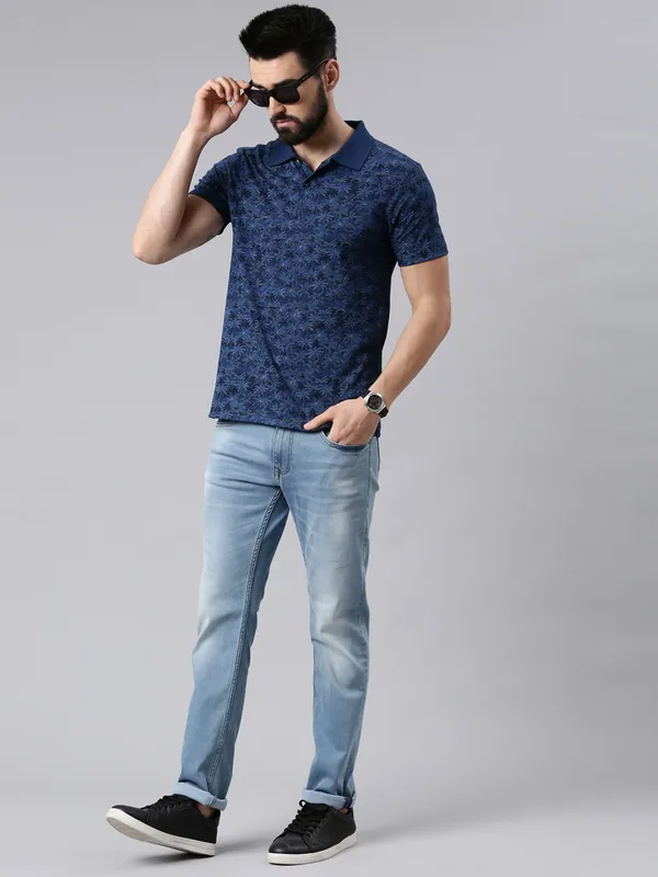 Blue_Polo_Neck_Printed_Pure_Cotton_Tshirt_For_Men
