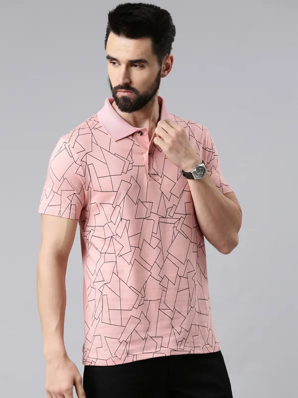 Pink_Printed_Pure_Cotton_Half_Sleeve_Casual_Tshirt_For_Men