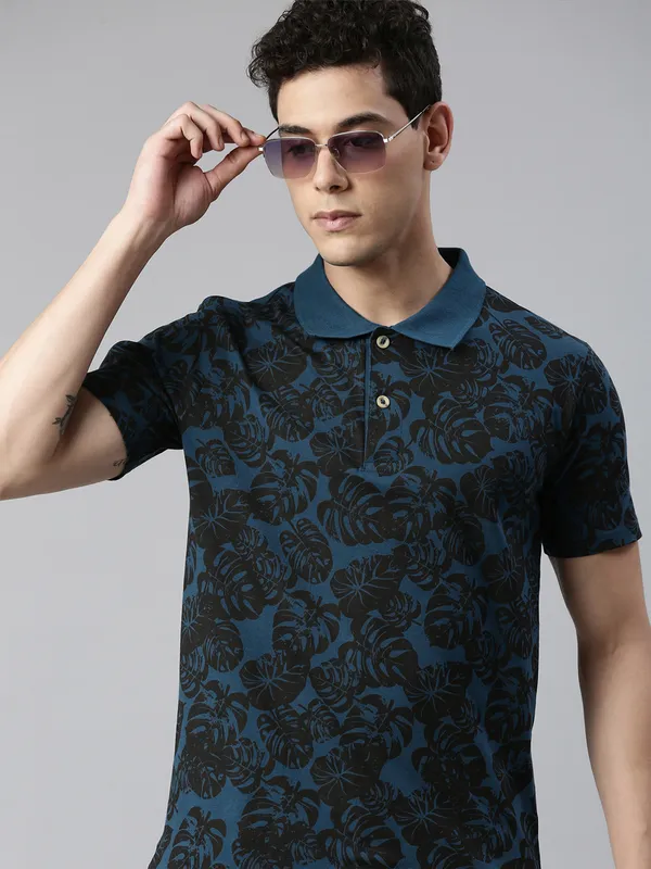 Blue_Printed_Pure_Cotton_Half_Sleeve_Casual_Tshirt_For_Men