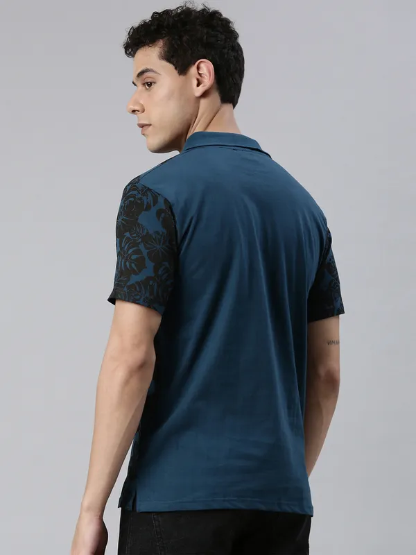 Blue_Printed_Pure_Cotton_Half_Sleeve_Casual_Tshirt_For_Men