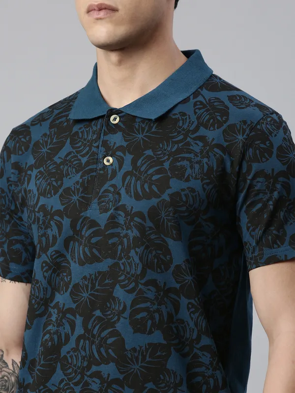 Blue_Printed_Pure_Cotton_Half_Sleeve_Casual_Tshirt_For_Men