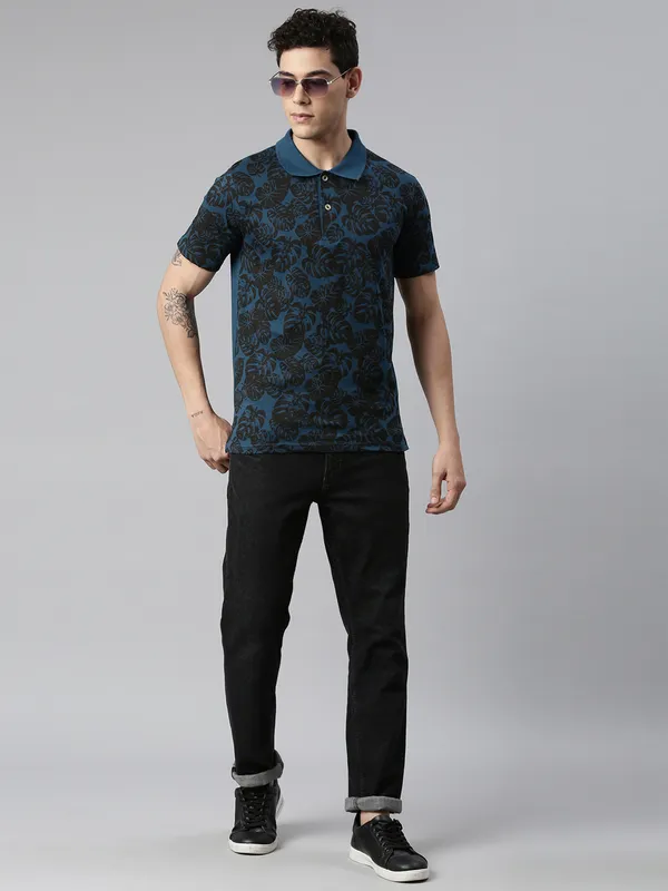 Blue_Printed_Pure_Cotton_Half_Sleeve_Casual_Tshirt_For_Men