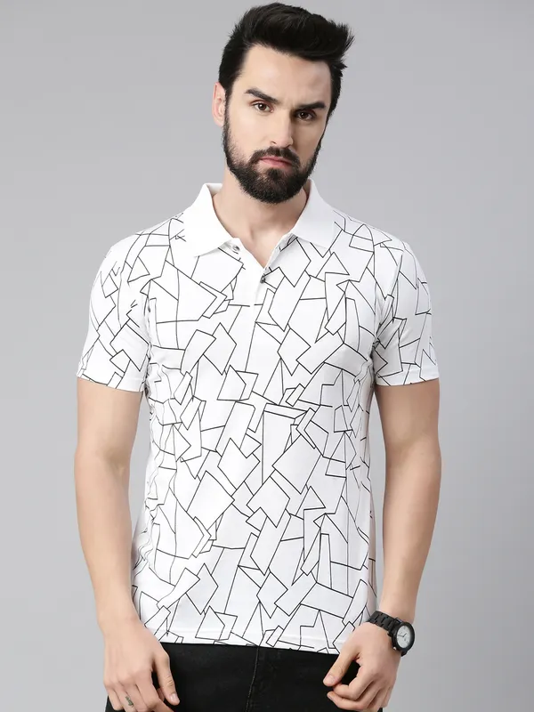 White_Printed_Pure_Cotton_Half_Sleeve_Casual_Tshirt_For_Men