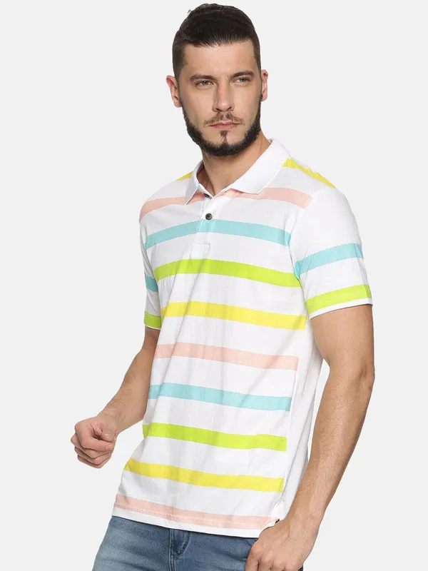 White_Polo_Neck_Printed_Pure_Cotton_Tshirt_For_Men