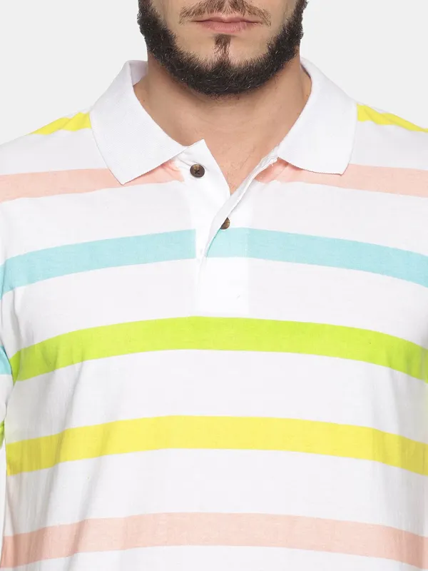 White_Polo_Neck_Printed_Pure_Cotton_Tshirt_For_Men