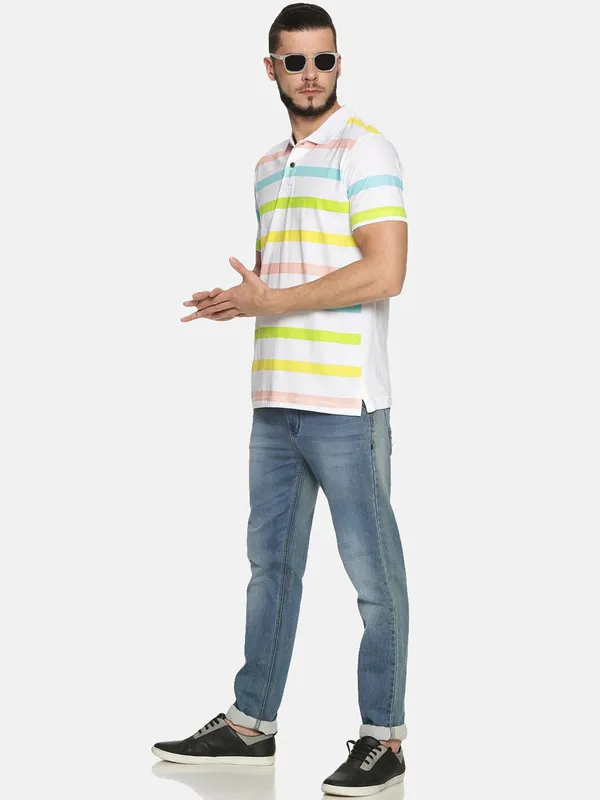 White_Polo_Neck_Printed_Pure_Cotton_Tshirt_For_Men