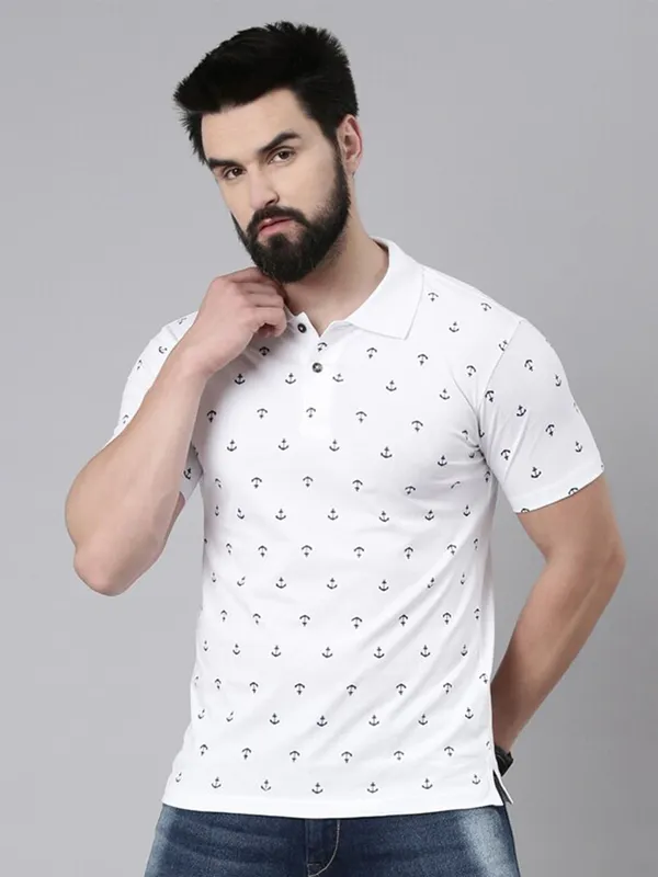 White_Printed_Pure_Cotton_Half_Sleeve_Casual_Tshirt_For_Men
