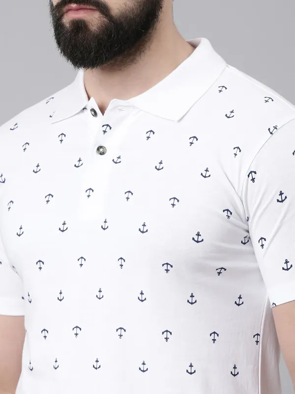 White_Printed_Pure_Cotton_Half_Sleeve_Casual_Tshirt_For_Men