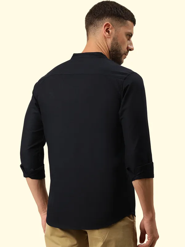 Black_Regular_Pure_Cotton_Solid_Casual_Straight_Short_Kurta_For_Men