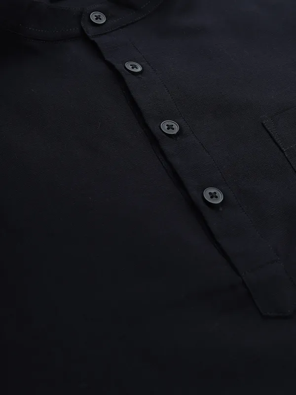Black_Regular_Pure_Cotton_Solid_Casual_Straight_Short_Kurta_For_Men