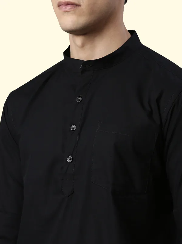 Black_Regular_Pure_Cotton_Solid_Casual_Straight_Short_Kurta_For_Men