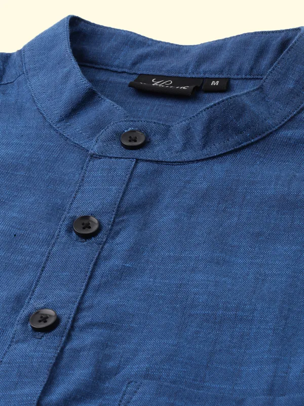 Blue_Regular_Pure_Cotton_Solid_Casual_Straight_Short_Kurta_For_Men