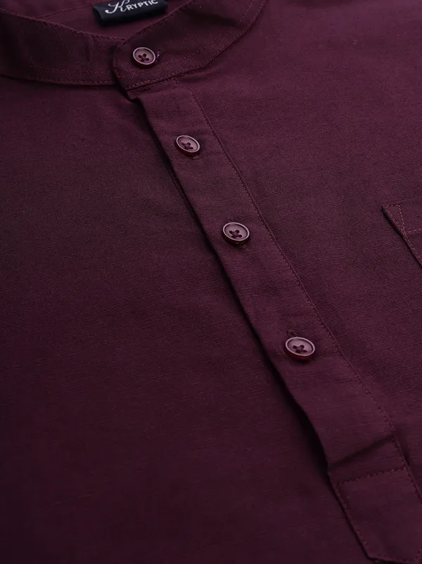 Brown_Regular_Pure_Cotton_Solid_Casual_Straight_Short_Kurta_For_Men