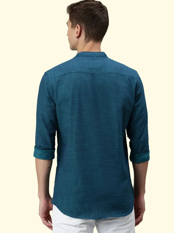 Blue_Regular_Pure_Cotton_Solid_Casual_Straight_Short_Kurta_For_Men