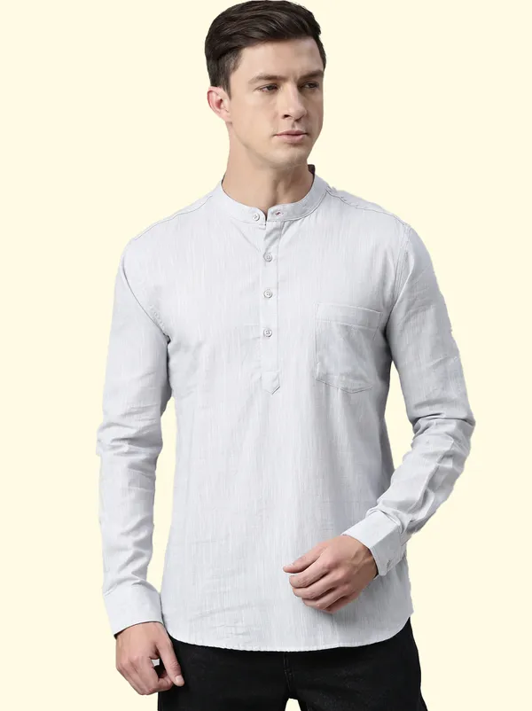 Grey_Regular_Pure_Cotton_Solid_Casual_Straight_Short_Kurta_For_Men